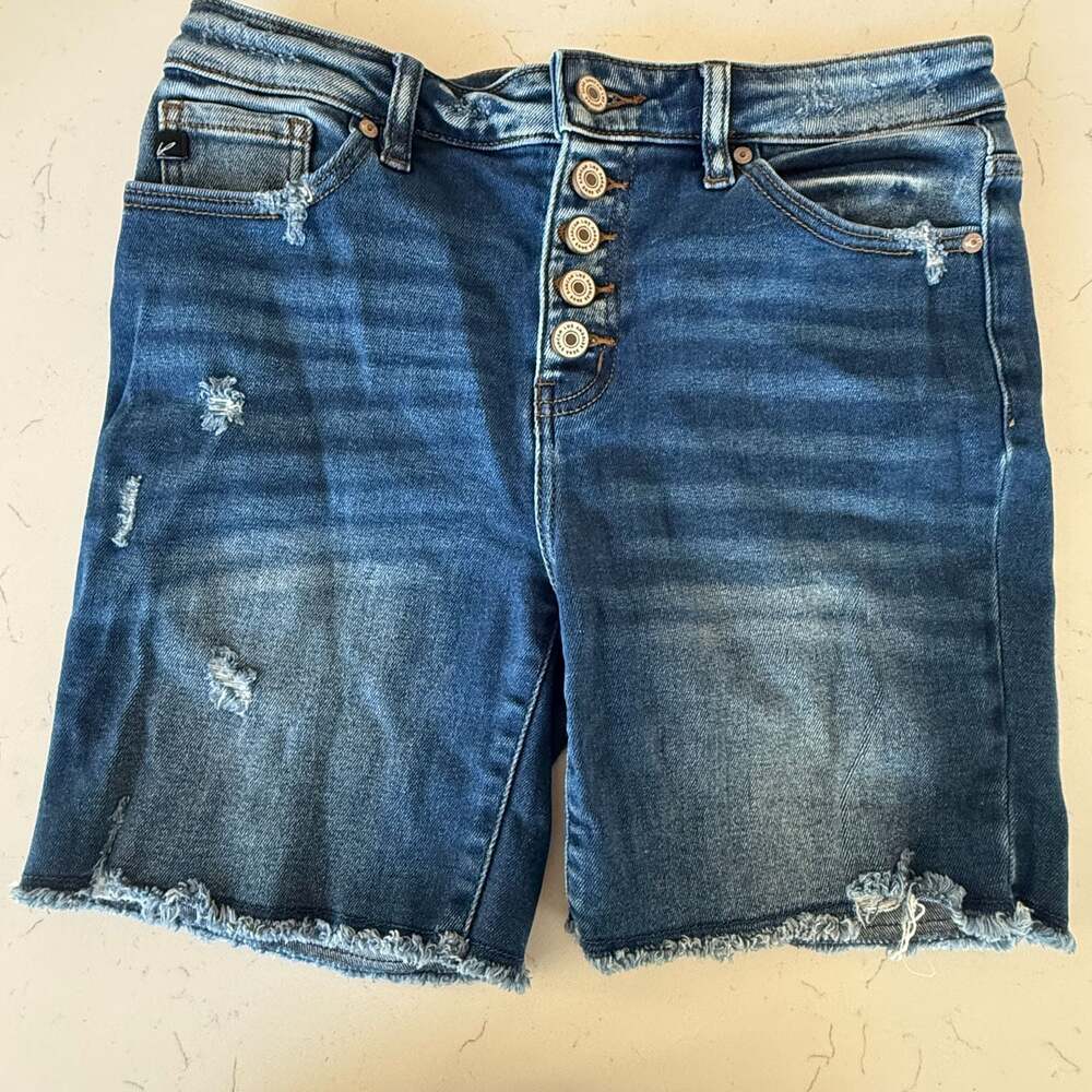 KanCan High Rise Button Fly Distressed Bermuda Denim Shorts Style KC8583M